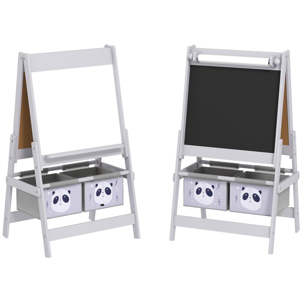 Children's Easel, Double-Sided Whiteboard Chalkboard, Paper Roll, 2 Baskets, 54 x 46.5 x 93 cm, Grey