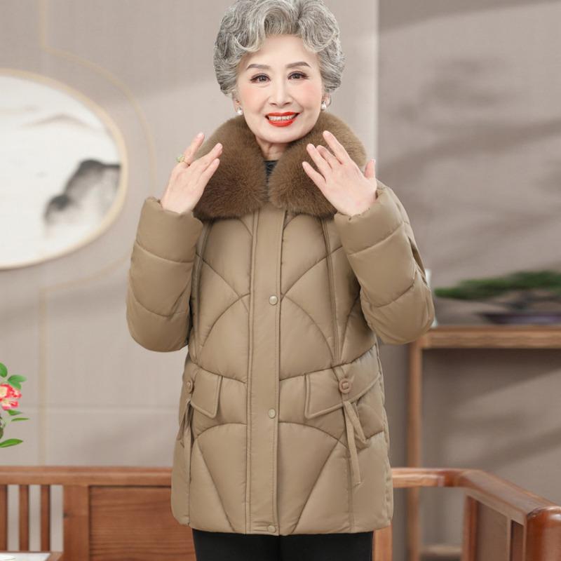 Middle-aged grandmother winter leather jacket padded jacket middle-aged mother winter windproof leather padded jacket
