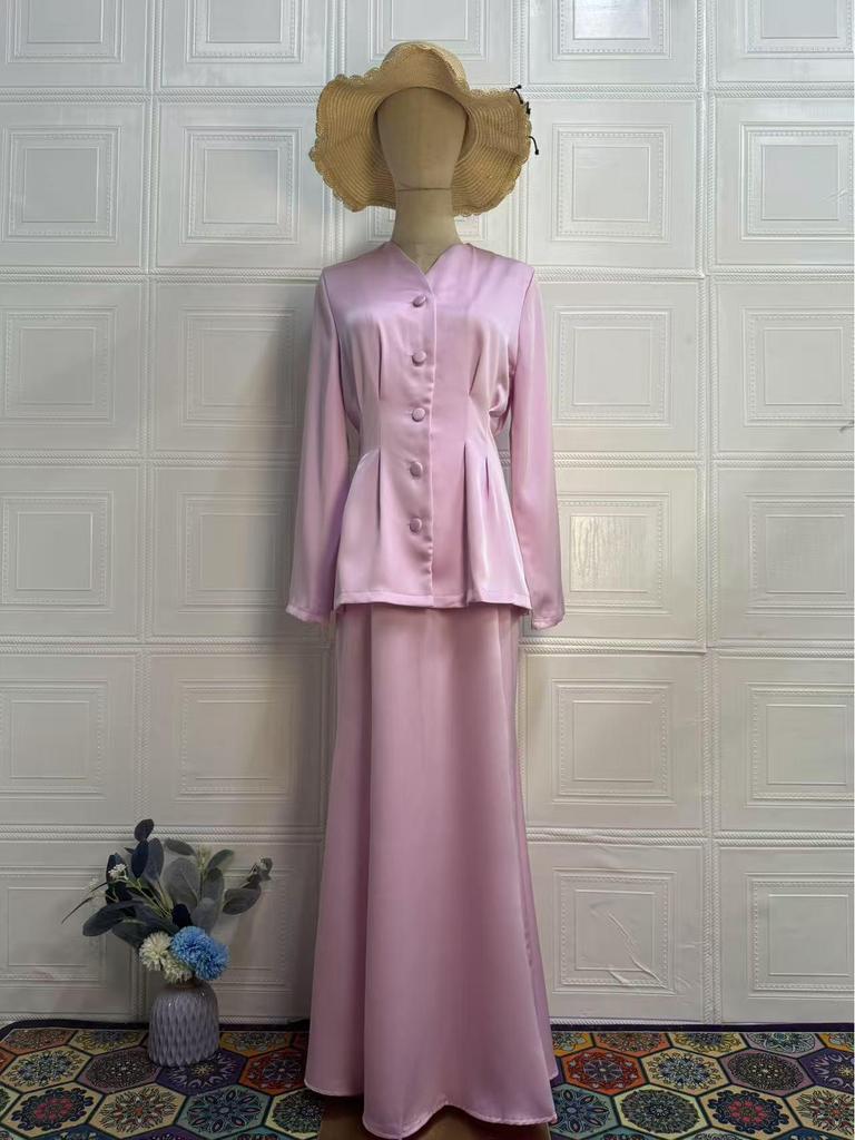 2025 Spring Elegant Retro Women's Solid Color Long Sleeve Top and Skirt Set