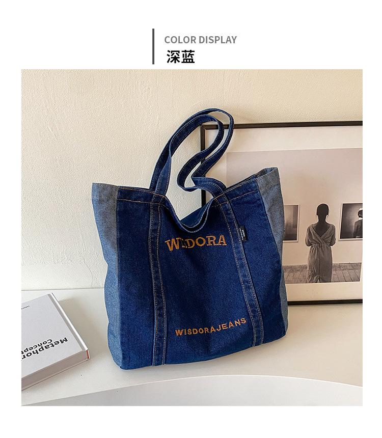 

Japanese denim tote bag women s 2025 new ins Mori large-capacity campus shoulder bag shopping bag 40*7*34 темно-синий