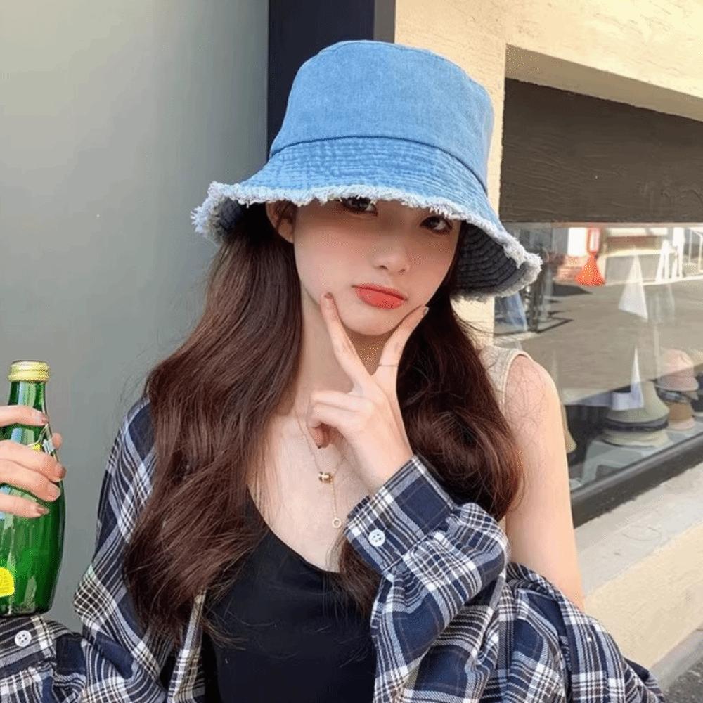 Denim Bucket Hat Cotton Reversible Fisherman Hat Fashion Summer Sun Hat