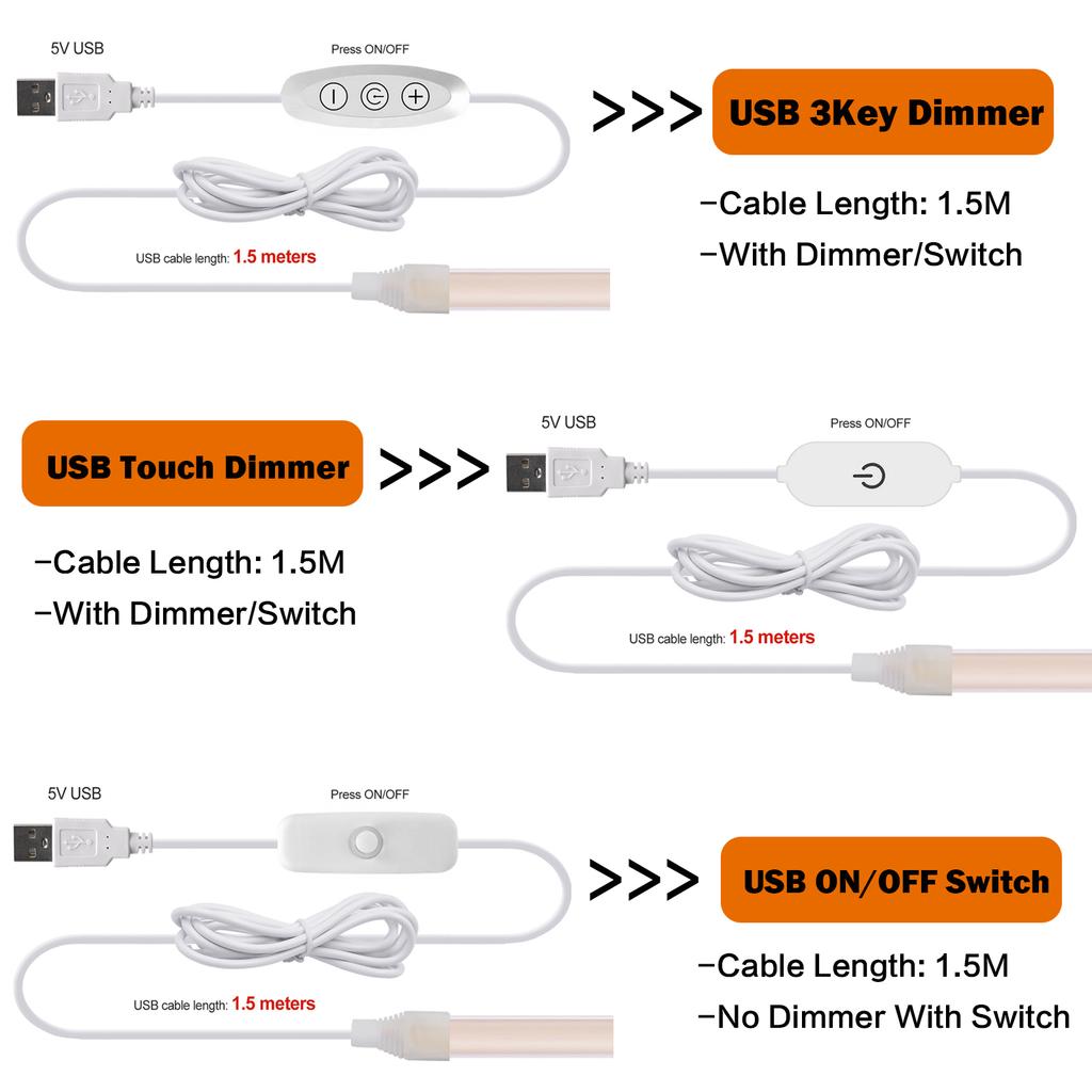 5V USB COB Neon LED Strip with Touch Dimmer/Switch 320LEDs/M IP68 Warm Natural White Flexible Rope Light Cabinet Room Decor 1-5M