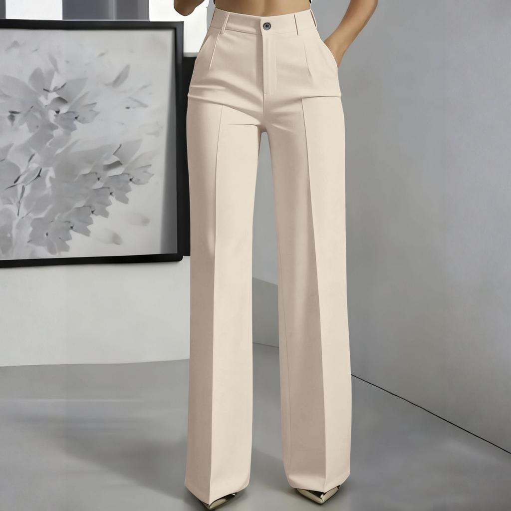 High Waist Wide Leg Hose für Damen Klassische Gerade geschnittene Business Casual Hose mit Taschen und Knopfleiste
