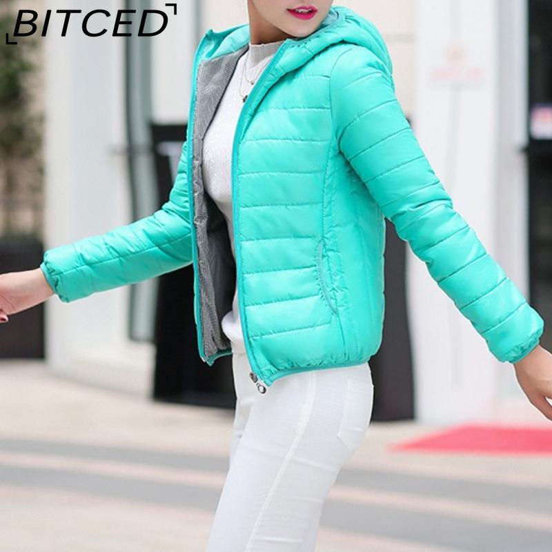 BITCED Autumn/Winter Women's Down-Filled Quilted Jacket Short-Length Hooded Cotton Coat Women's Slim-Fit Thickened Cotton-Padded Outerwear