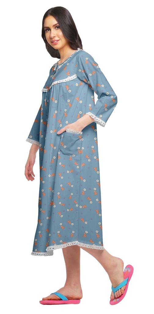 Moomaya Îmbrăcăminte de noapte din bumbac cu 3 4 mâneci imprimate pentru femei