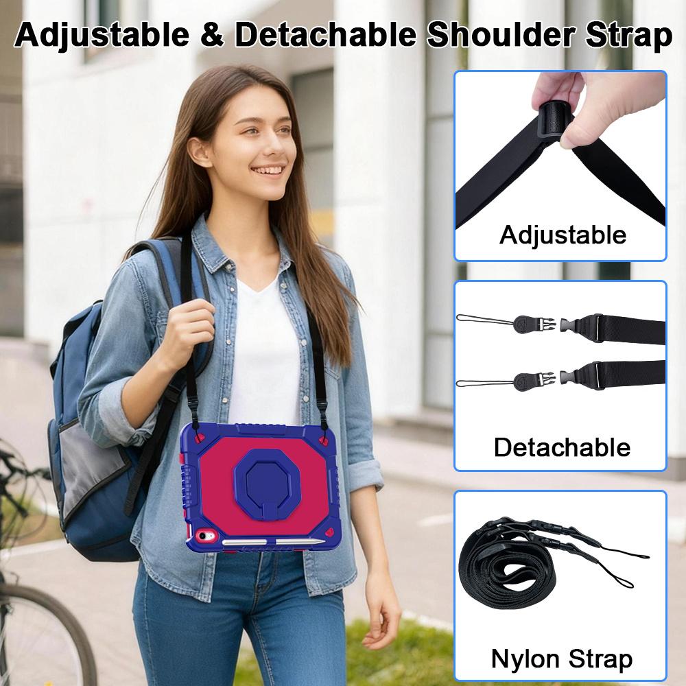 For iPad (2025) / 10.9 (2022) Case Hand Grip Kickstand Shockproof Silicone + PC Tablet Cover with Detachable Strap / Pen Slot