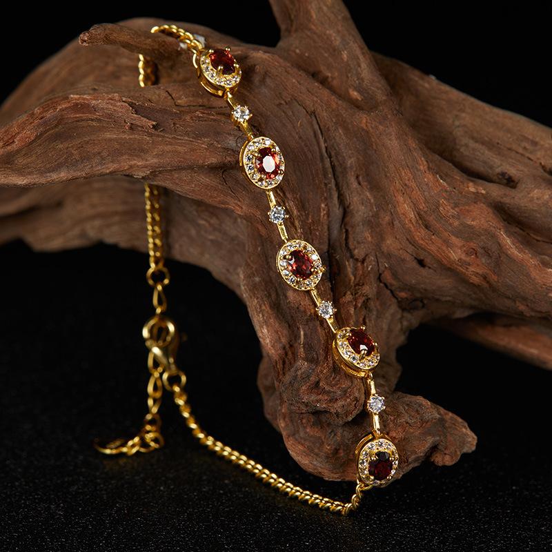 Jewelry S925 Sterling Silver Natural Garnet Apatite Amethyst Bracelet Women'S Bracelet