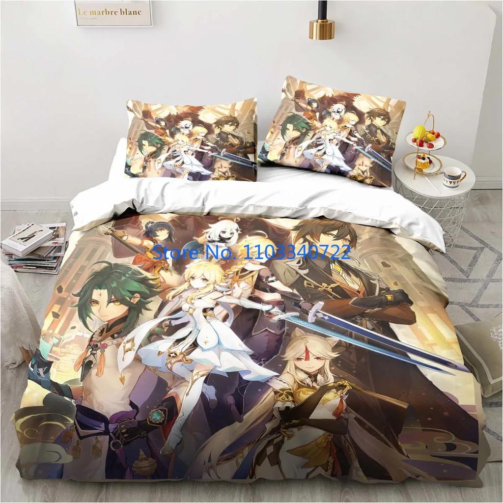 Cartoon Anime Genshin Impact Game Bedding Duvet Cover Print Comforter Cover Bedclothes for Boy Girl Bedding Sets Bedroom Decor