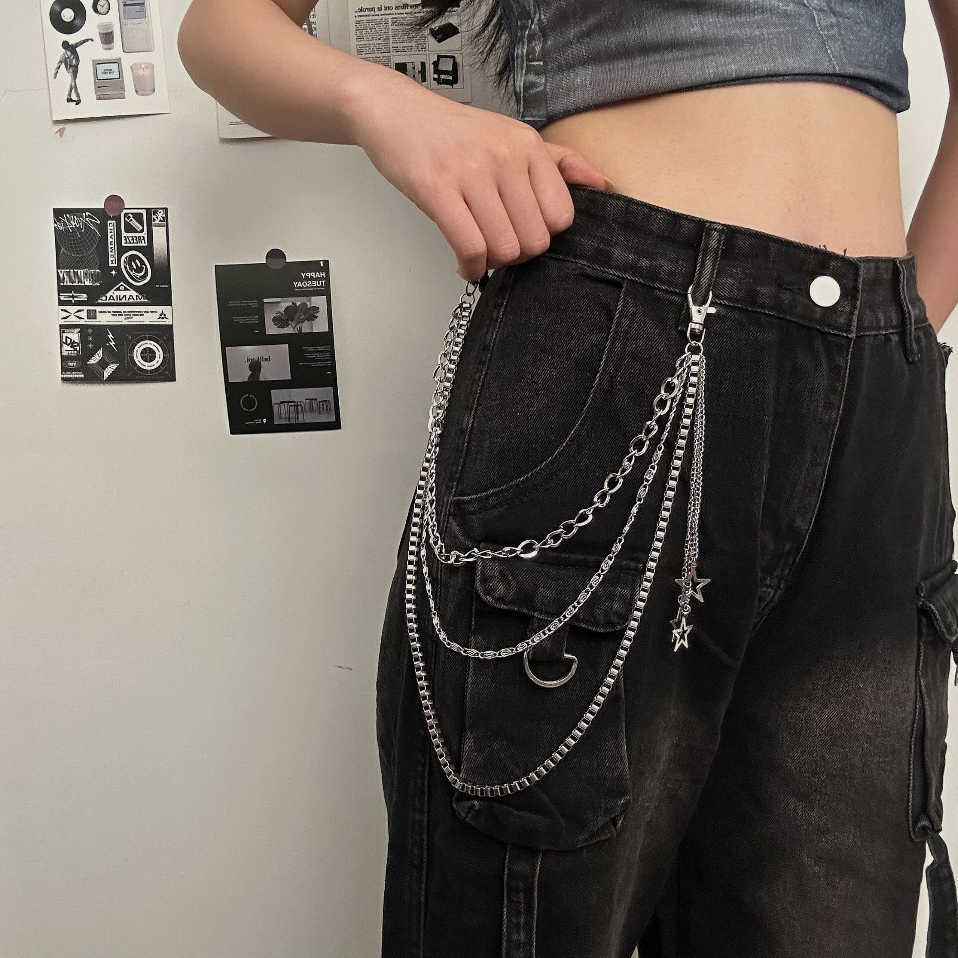 

Punk Hip-hop Hollowed-out Stars Cross Tassel Multi-layer Waist Chain Trouser Chain for Women Skirt Decorative Charm Body Jewelry