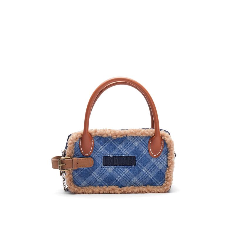 

DIOR Bag [Customized cosmetic bag] Bubble jellyfish, citrus salami, shoulder handbag, portable storage, denim fabric, miu style, trendy Checked velvet синій