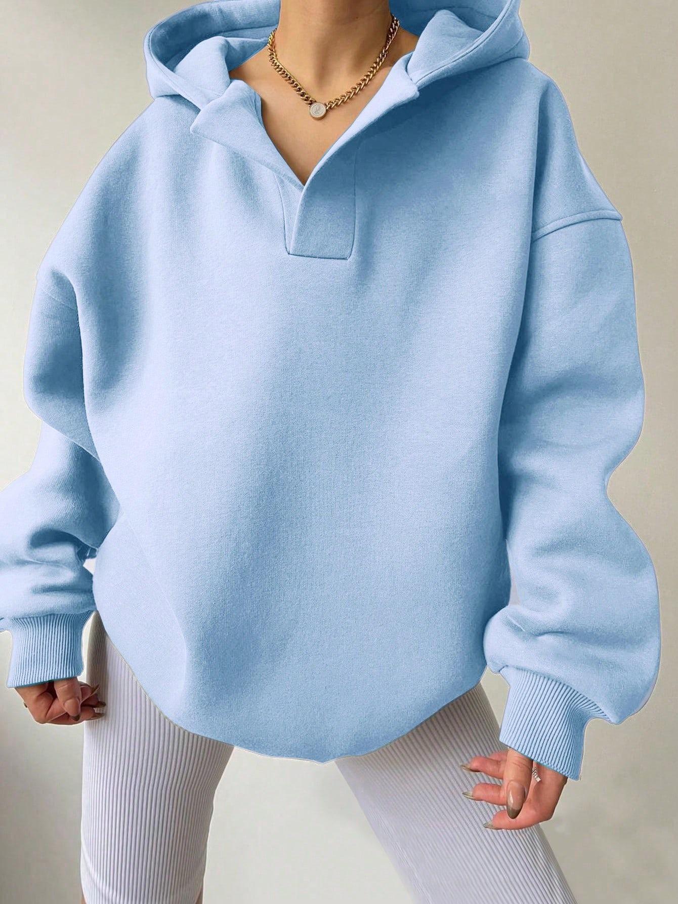 

2026 Autumn/Winter Women s Solid Color Hooded Sweatshirt - European & American Style, Long Sleeve, Loose Fit Hoodie XXL світло-синій колір