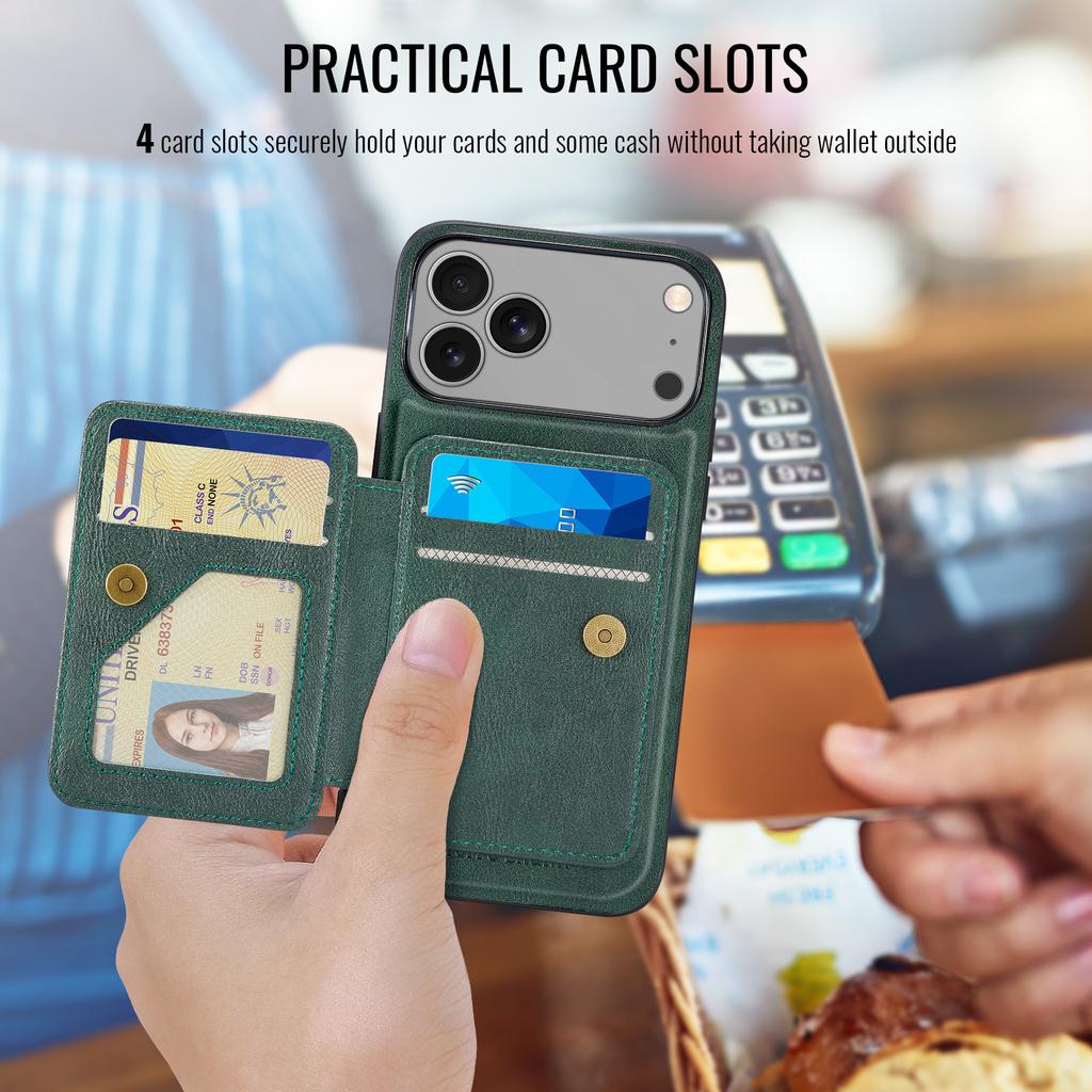 FIERRE SHANN 028 For iPhone 17 Pro Case Magnetic Detachable Card Slots Leather Back Cover