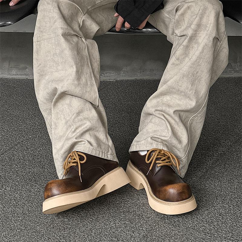 Fashion Derby Thick soled Men's Shoes Classic trendy designer styles Leisure Outdoor Fashion Party Handsome young leather shoes Brown