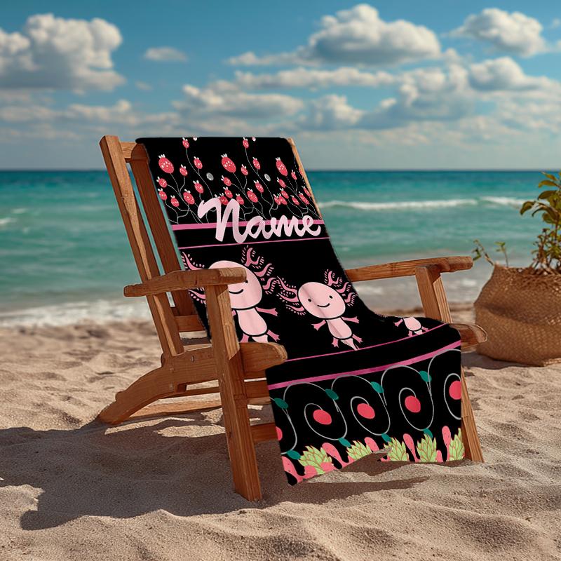 Custom Name Ultra-Soft Beach Towel with Axolotl Theme,Ideal for Pool - Camping, Diving - Perfect Travel Essential, Vibrant Beach Towel.