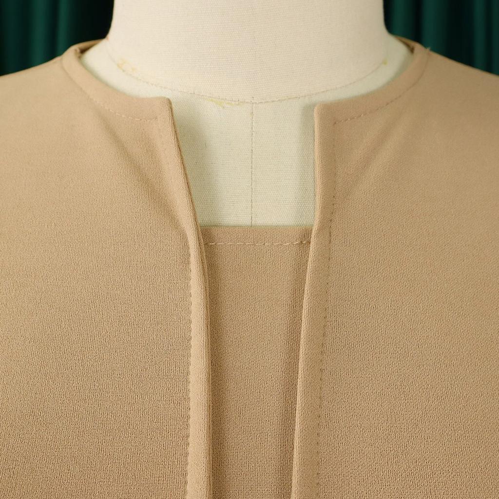 Elegantes Büro-Damenkleid Neuer V-Ausschnitt Dreiviertelärmel Gürtel in der Taille Wadenlang Formelles Business-Arbeitskleid