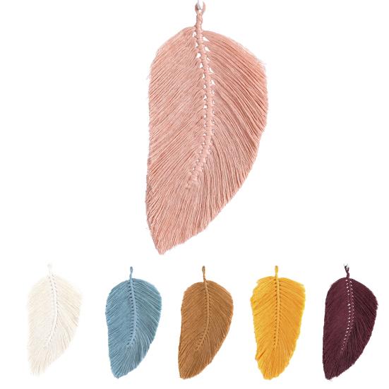 Exquisite Cotton Useful Wall Decor Boho Chic Woven Leaf Tassels Decor Wall Hanging Feather