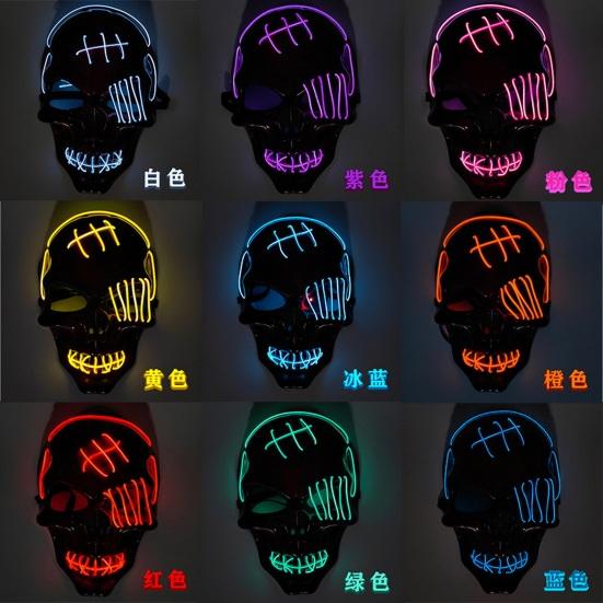 Halloween LED Face Cushion Scary Skull Full Face Cushion Light Up Neon Cosplay Costume Accessory for Parties Raves Festivals