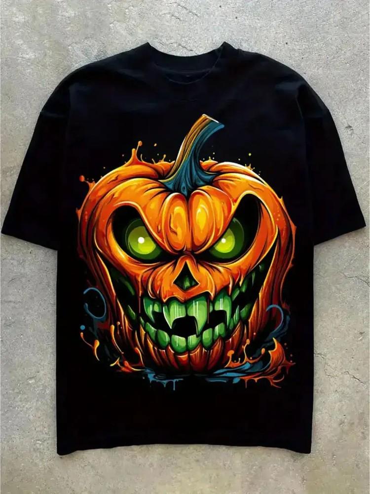 

Men039;s Plus Size Cotton T-Shirt with Unique Evil Pumpkin PrintCasual Crew Neck Unisex T-Shirt XL