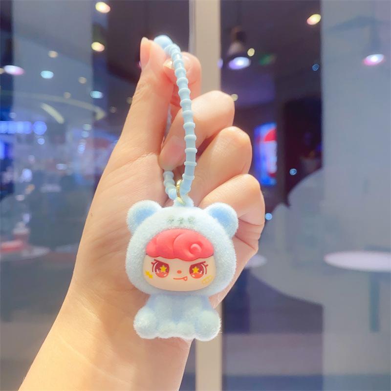 Creative Flocking Sitting Position Girl Tide Play Cute Doll DIY Keychain Schoolbag Pendant Keychain Pendant