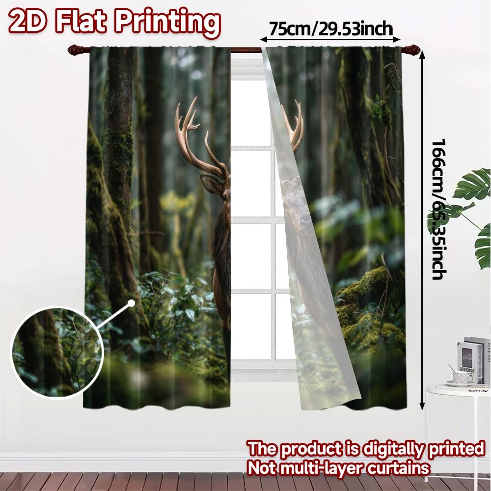 2pcs   2D FLAT PRINTING Curtains (Without Rod) Forest Majesty Contemporary Popular Curtains Fabric Curtains Outdoor Decorations