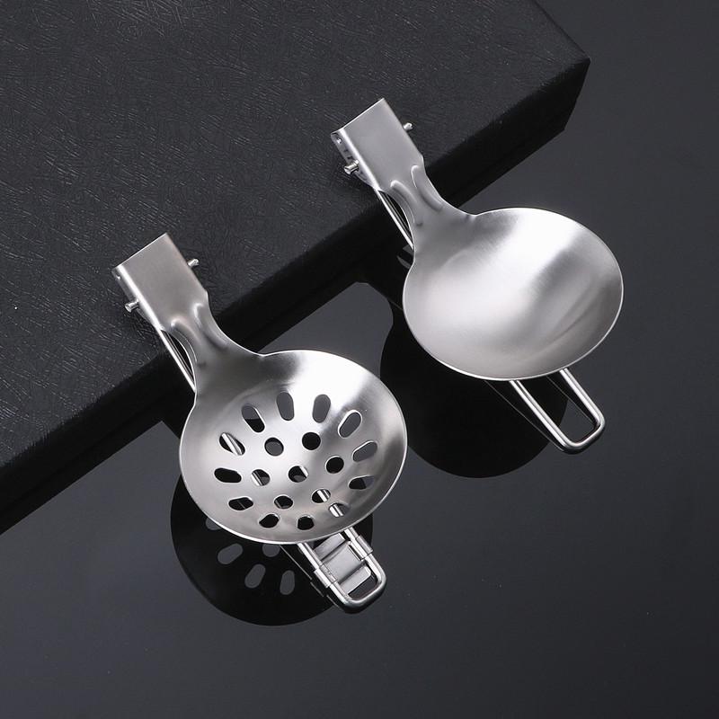 Portable 304 Stainless Steel Folding Spatula and Slotted Spoon Set for Outdoor Cooking and Camping