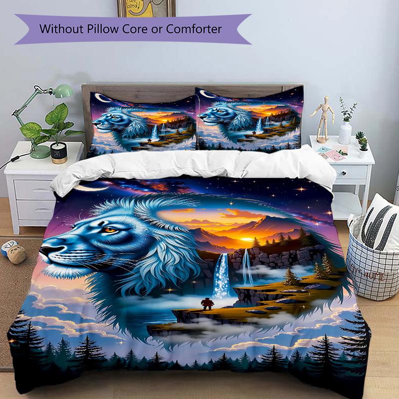 3pcs Lion Fantasy Landscape Duvet Cover Set -Includes 1 Duvet Cover and 2 Pillowcases, No Quilt Core, All-Season Home Decor yy251111109