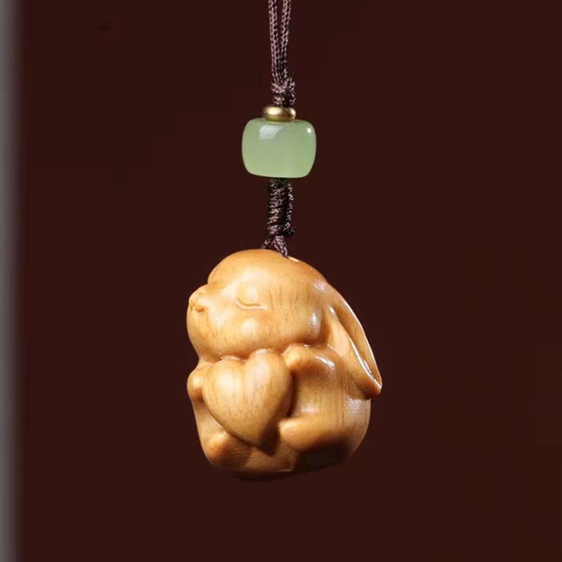 Red Sandalwood Heart Rabbit Phone Charm Pendant Keychain