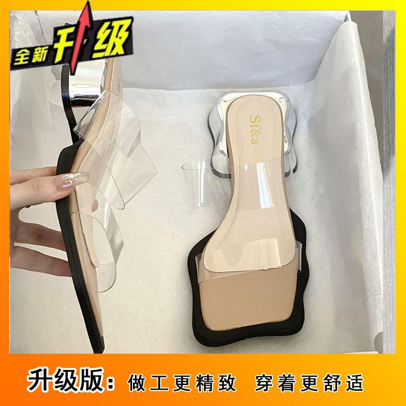 Fashion versatile women's design sense niche transparent cool slippers thick heel 2025 new popular slippers women's summer wear