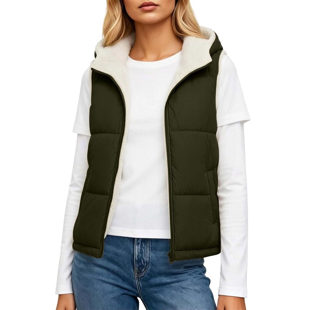 Women's Casual Hooded Zip-Up Sleeveless Jacket