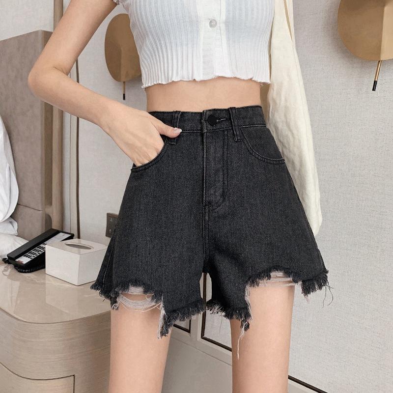 Summer Pants Classic and Minimalist Fashion Wild Hole Women Summer Loose Loose Thin Wide-legged Woolen Denim Shorts Individuality and Trendiness