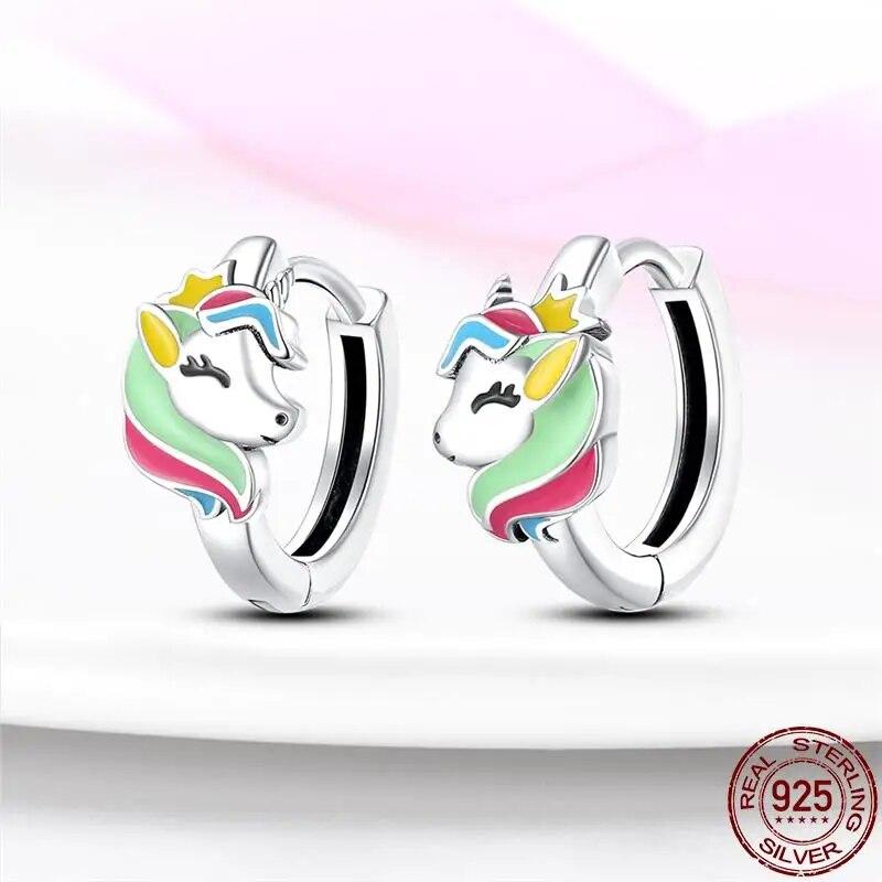 עגילי פוני קשת אופנתיים מכסף 925 לנשים עגילי צמודים זירקוניה מעוקבת צבעוניים עגילי כוכב כסף 925 תכשיטים מקוריים