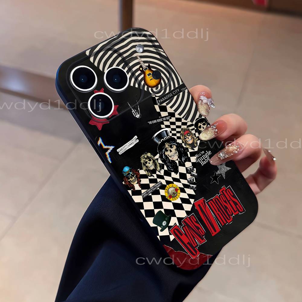G-Guns N R-Roses Band For iPhone 17,16,15,11,12,14,13 Pro Max Mini XS,XR,7 Plus 16E Air Soft Black Dustproof Phone Case