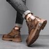 Fashion 2024 New British Style Ankle Boots Men Outdoor Shoes Cargo Wear Casual High Quality Leather Boots Men's Non-slip Motorized Boots
