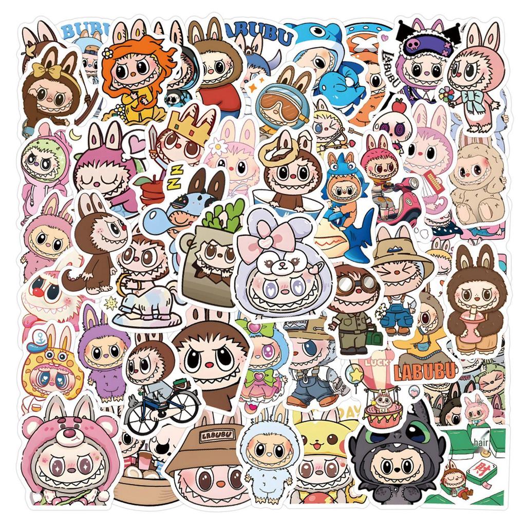 50 LABUBU Cartoon Stickers: Adorable, Waterproof Decals for Journals, Water Bottles, and Computers.