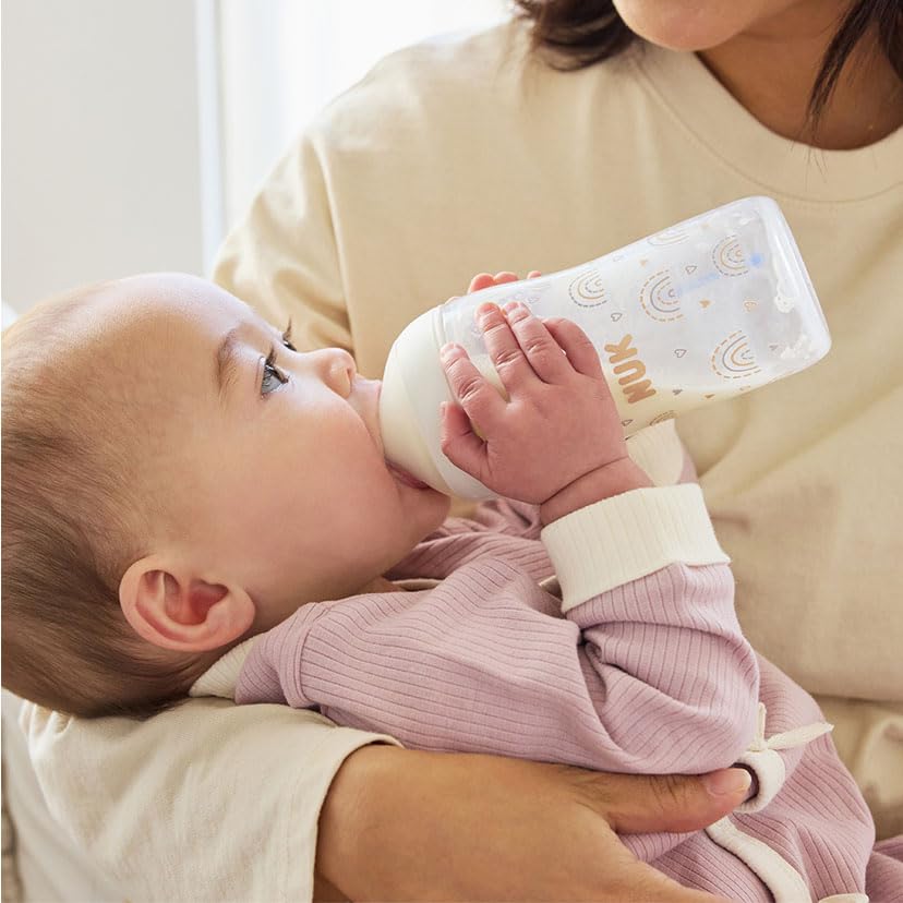 NUK Perfect Match Plastic Baby with Temperature Measuring Pads Bottle, 260ml, Rainbow, (FDNK10742038)