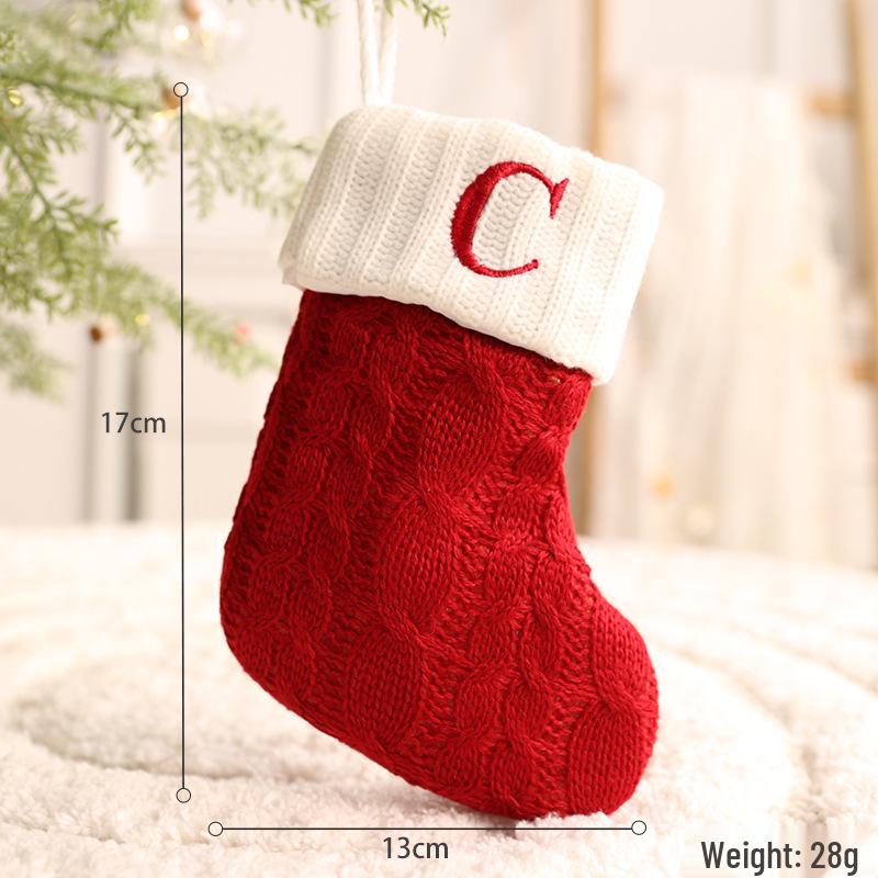 26-Letter Knitted Red Christmas Stockings - Festive Holiday Hanging Decorations