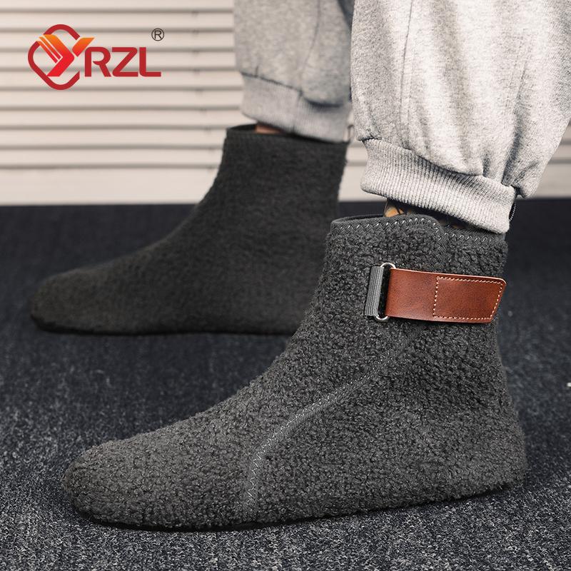 Yrzl Winter Cotton Shoes Men Ankle Boots Warm Slip On Lightweight Slippers Men Plush Indoor Cotton Loafers Men Winter Warm Shoes