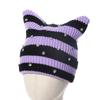 Yarn Cat Ear Beanie Stretchable Knit Striped Hat Gifts Knitted Beanie Hat  Spring Autumn Winter