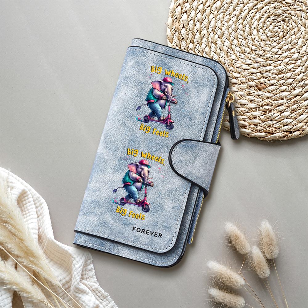 Cute Elephant Print Long Wallet Fashion PU Leather Card Holder Casual Portable Zipper Purse