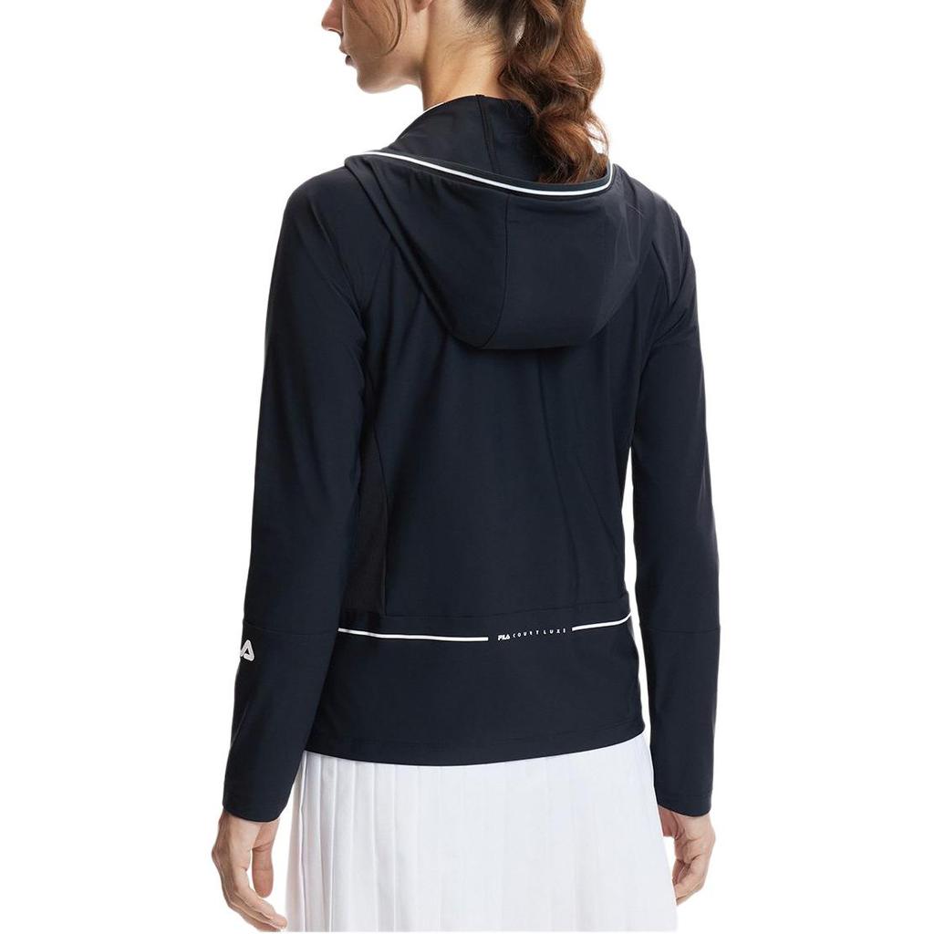 Fila Tennis Logo Hooded Zip-Up Casual Sports Jacket Women Jackets Black A11W423501F-BK