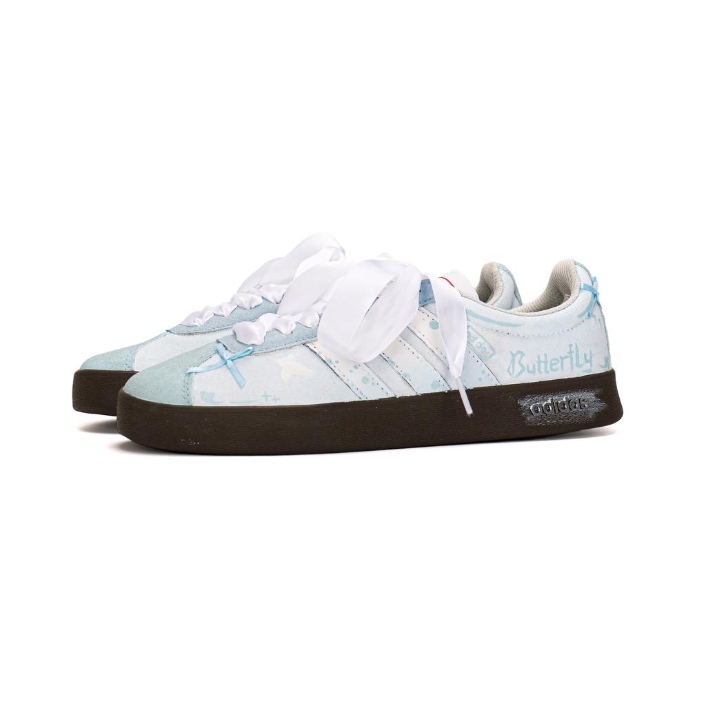 adidas VL COURT 2.0 Butterfly Dancing Abrasion Resistant Low Top Skateboard Shoes Unisex Light Blue HQ1802(Team1337-)