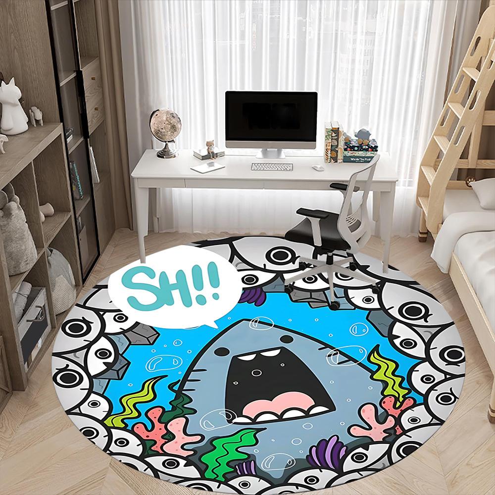 1pc Shark Eyes Office Round Area Rug, Indoor Mat Suitable ForOffice, Under Office Chairs Bedroom Living Room Home Decor, Room Deco,  n67