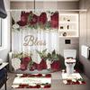 4pcs Rose Blessing  Print Waterproof Shower Curtain With 12 Hooks Non-Slip Bathroom Rug Toilet U-Shape Mat Toilet Lid Cover Pad