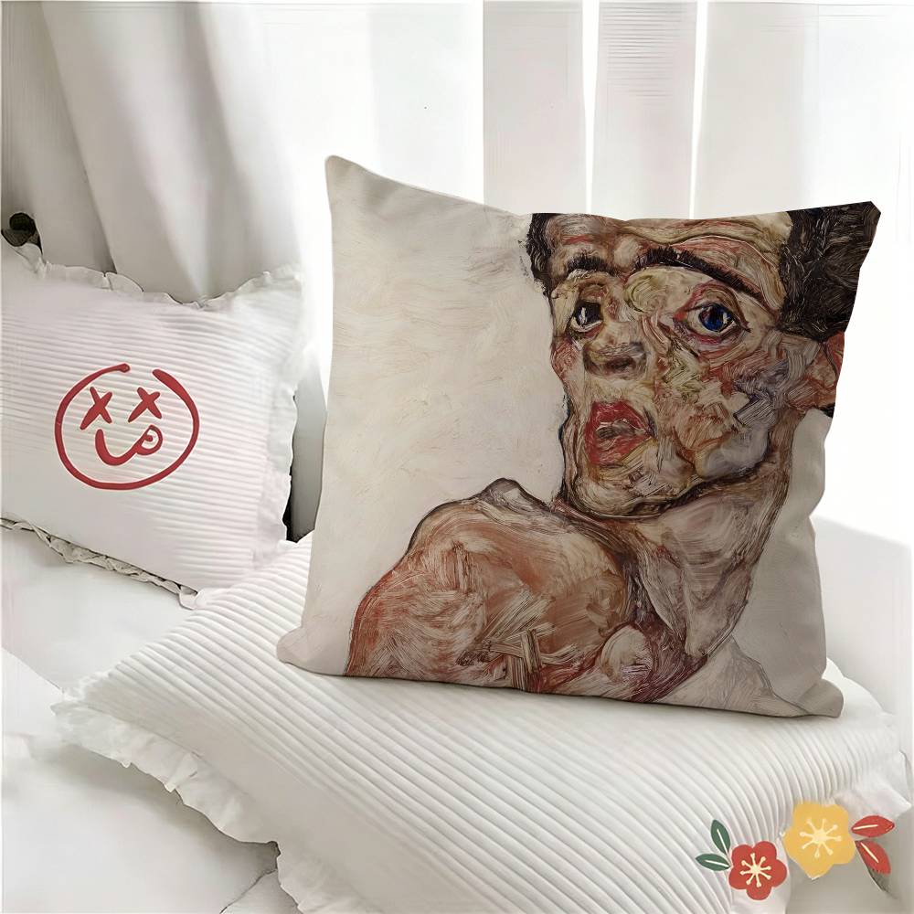Egon Schiele Body Color Delineation Sketch Figure Pillow Case Fashion Square Pillowcase Bedroom Sofa Room Ins Decoration Leisure