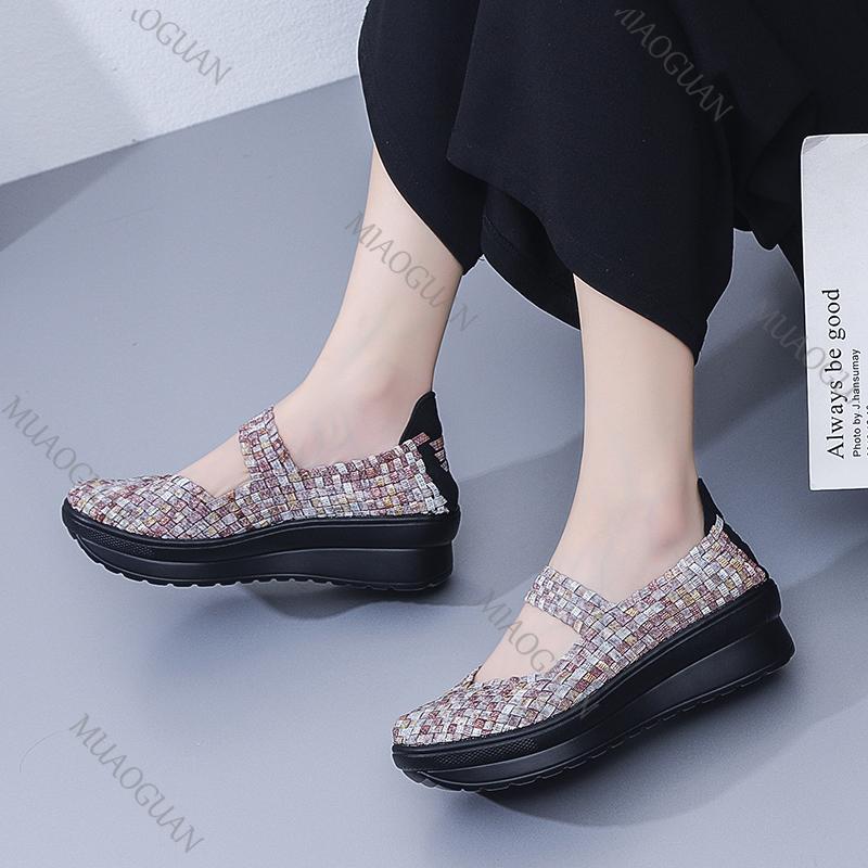 Fashion Summer Women Flat Shoes 2025 New Fashion Elastic Band Weave Shoes Breathable Lightweight Women Casual Loafers Zapatos De Mujer
