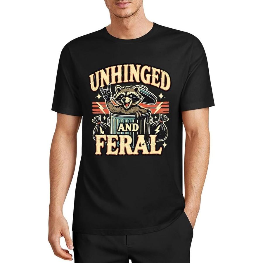 Soft Cotton Short Sleeve T-Shirt Casual Fit Raccoon Unhinged and Feral Shirt S