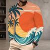 Men S Plus Size Round Neck Long Sleeve T Shirt Sunset Palm Wave Printed Casual Pullover