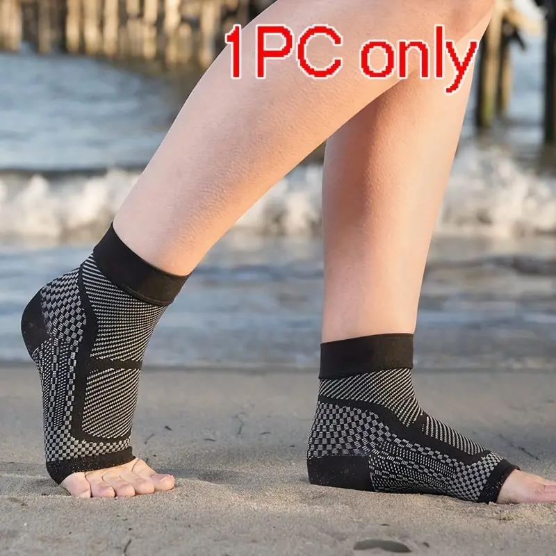 1 szt. Oddychający dzianinowy stabilizator kostki - Rękaw kompresyjny na stopę i piętę, Beżowy z elastycznymi paskami, Sportowy najlepszy stabilizator kompresyjny kostki