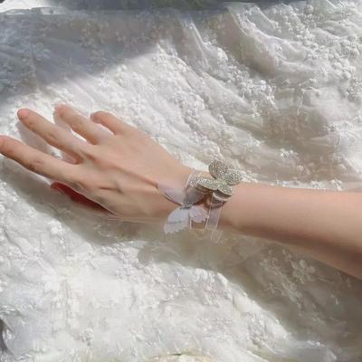 Elegant White Lace Butterfly Wrist Corsage for Bridesmaids - Simple, Fresh, High-End Bridal Bracelet