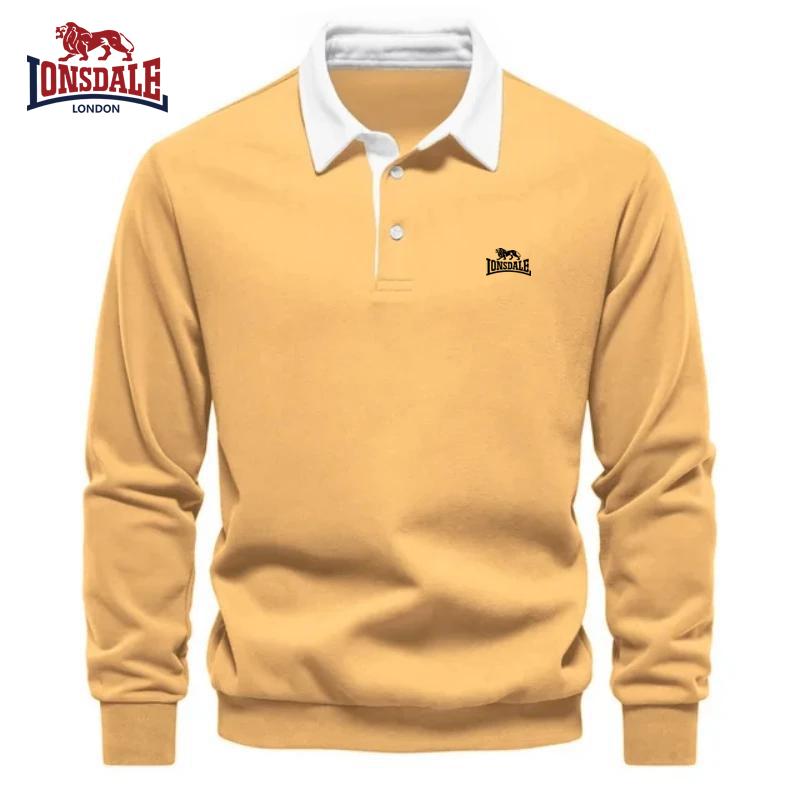 Lonsdale Tricou polo pentru bărbați din bumbac pur brodat cu mâneci lungi pentru toamnă și iarnă, top multifuncțional nou la modă și casual